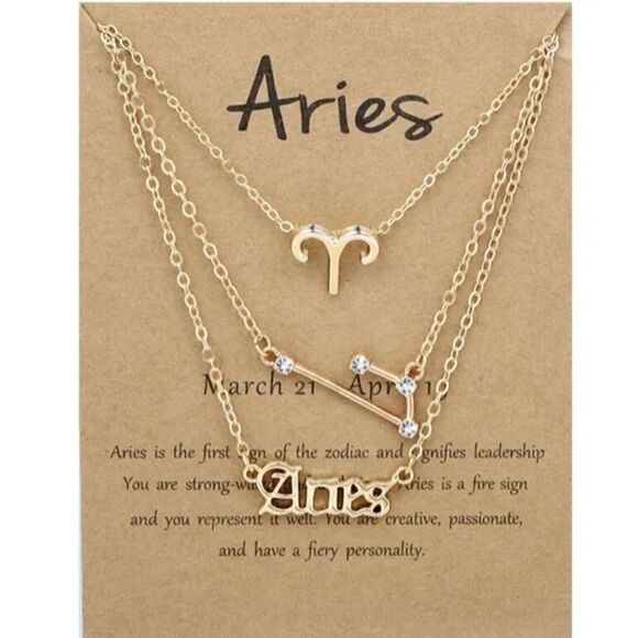 3 Piece Gold Zodiac Aries Necklaces - Picture 1 of 1